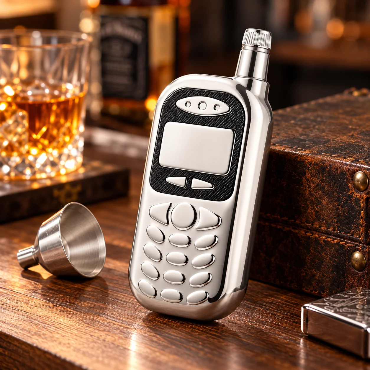 Vintage Collectible Liquor Bottles - 3oz Stainless Steel Vintage Cell Phone